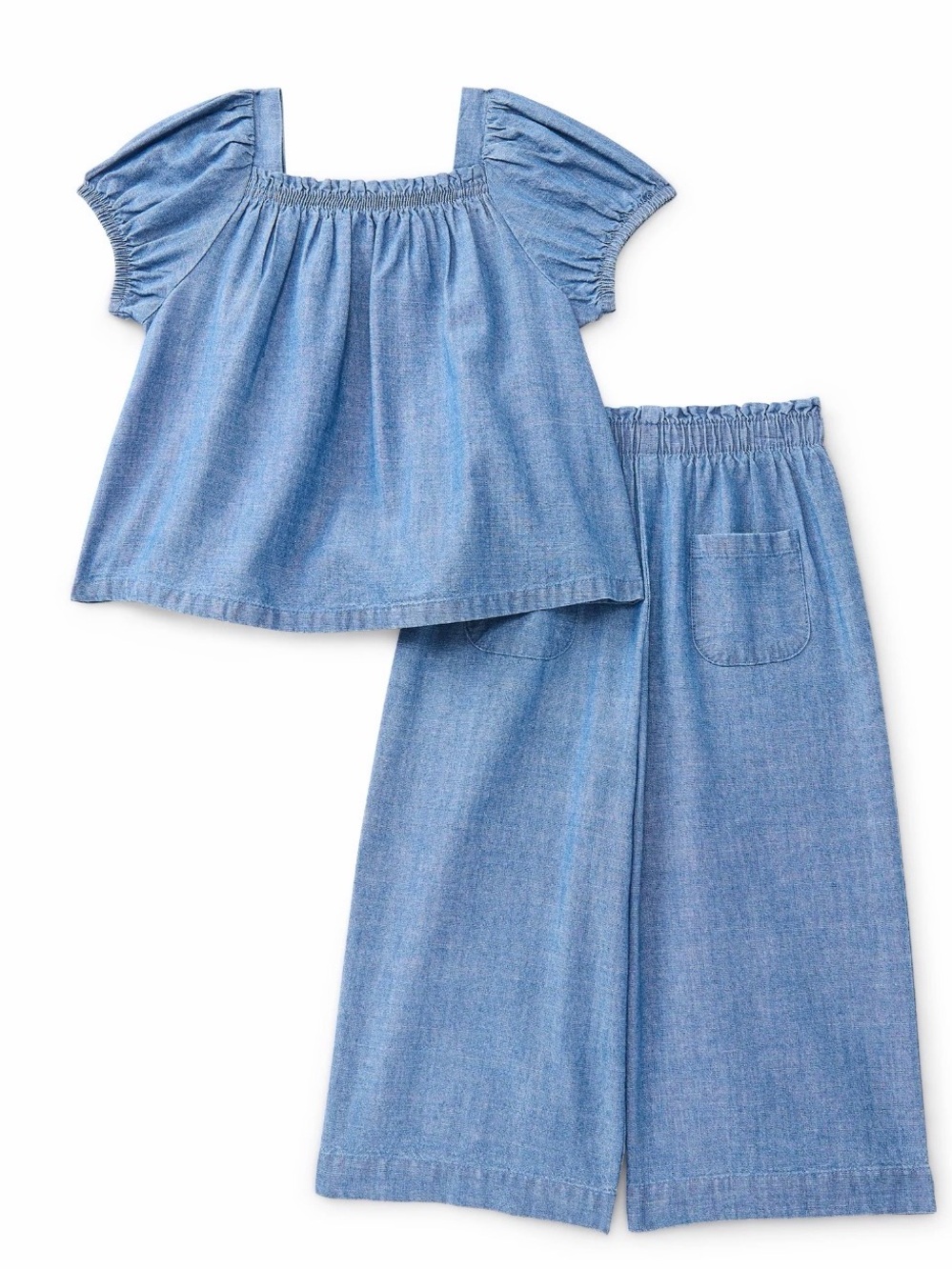 (458)Wonder Nation Toddler Girls' Denim Top and Wide Leg Pants Set